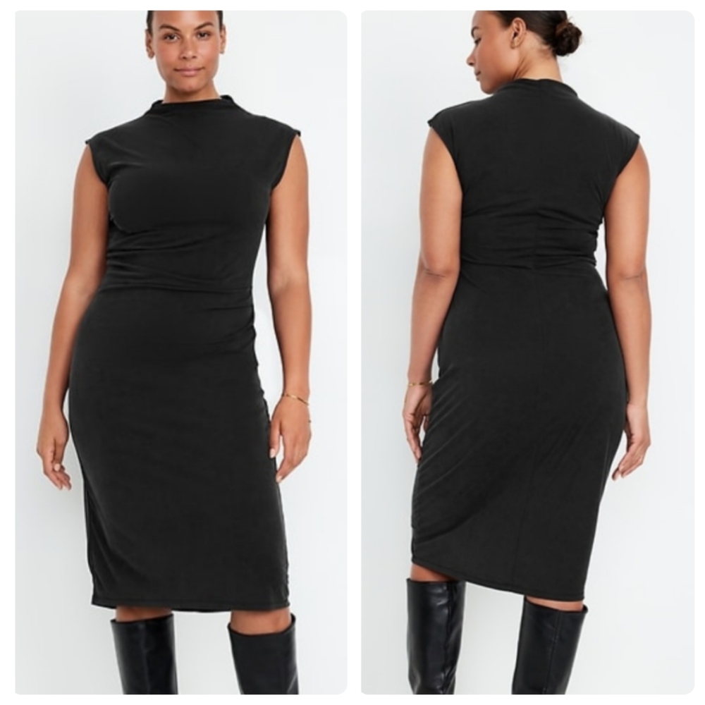 Old Navy NWT Black Ruched Midi Dress size Large